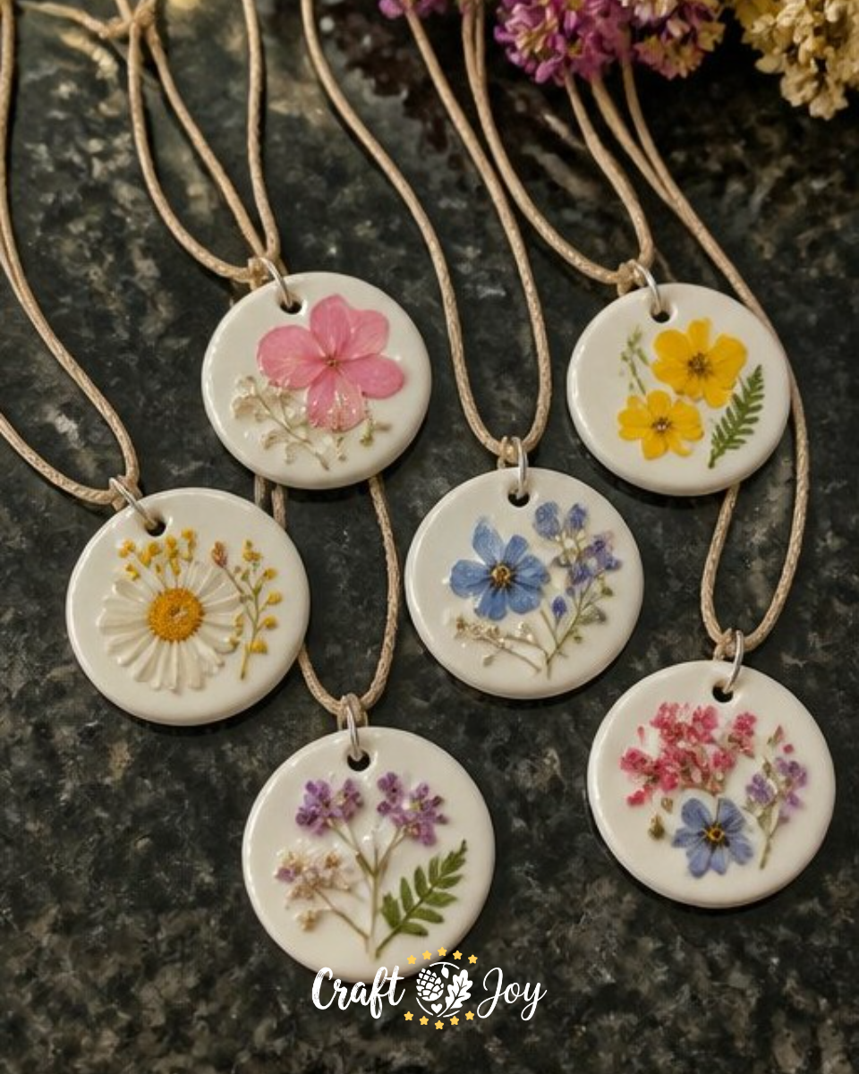 Pressed Flower Jewelry in Air-Dry Clay for Keepsakes