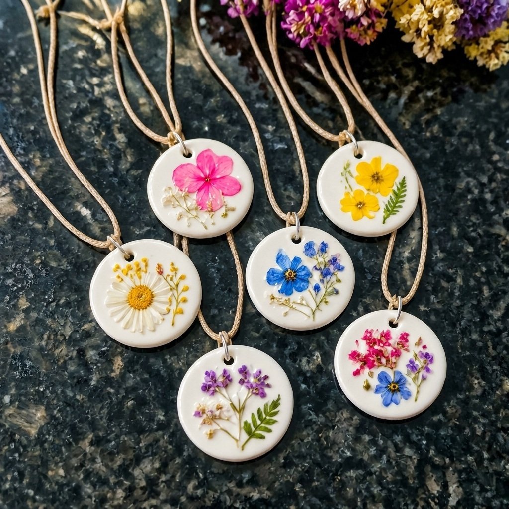 Pressed Flower Jewelry in Air-Dry Clay