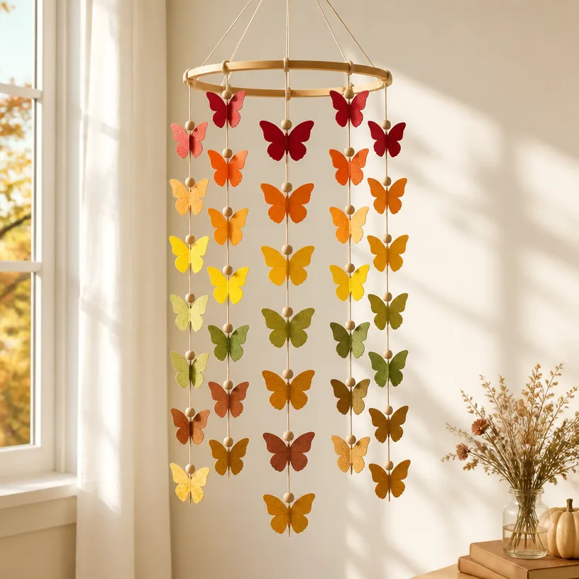 Pressed Leaf Butterfly Fall Mobile