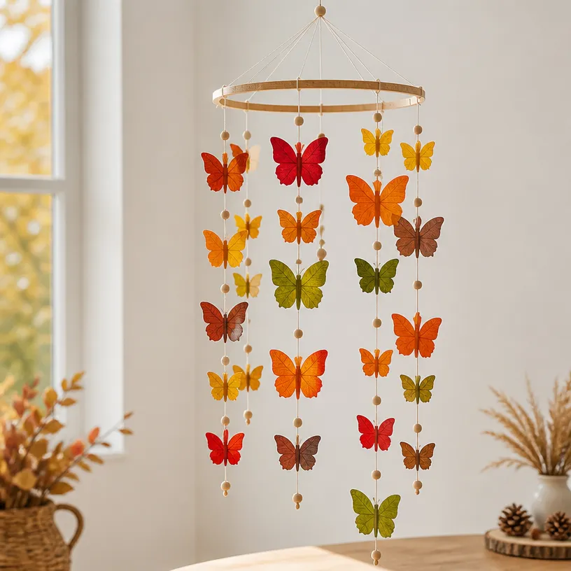 Pressed Leaf Butterfly Fall Mobile