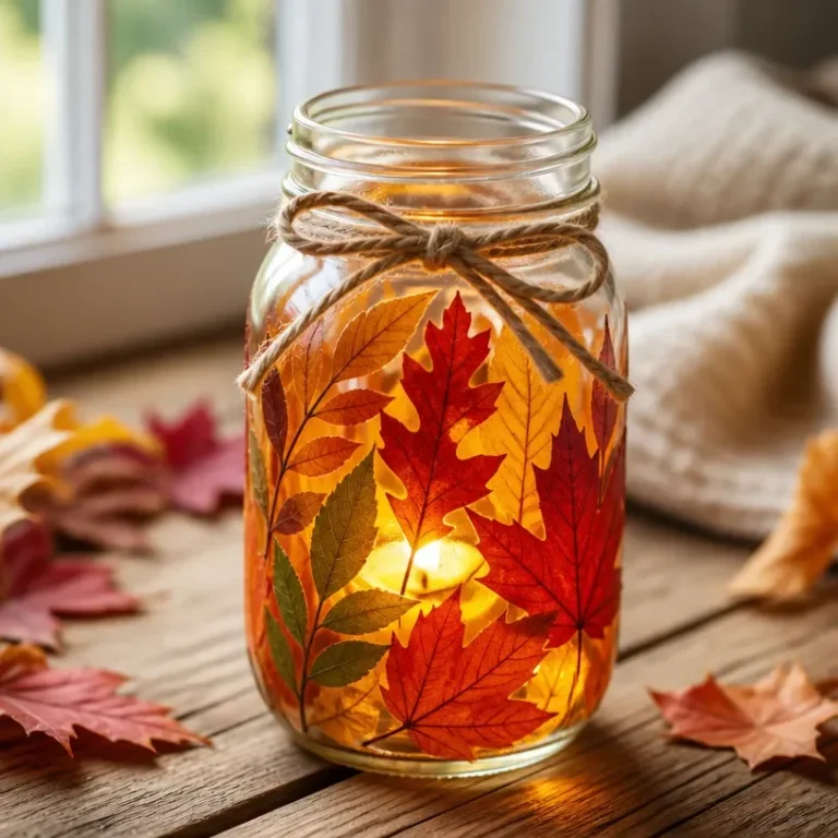 DIY Pressed Leaf Mason Jar Fall Lantern decoration