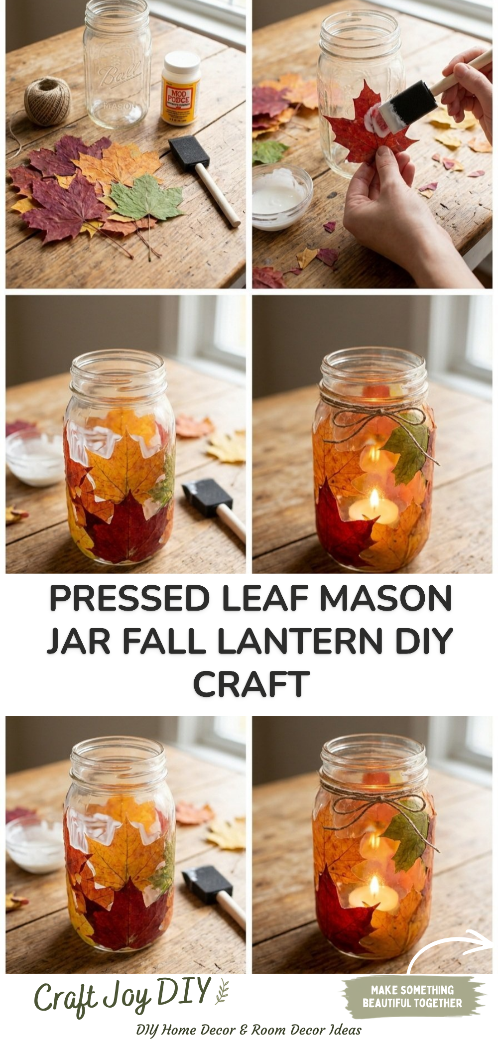 Pressed Leaf Mason Jar Fall Lantern DIY Craft