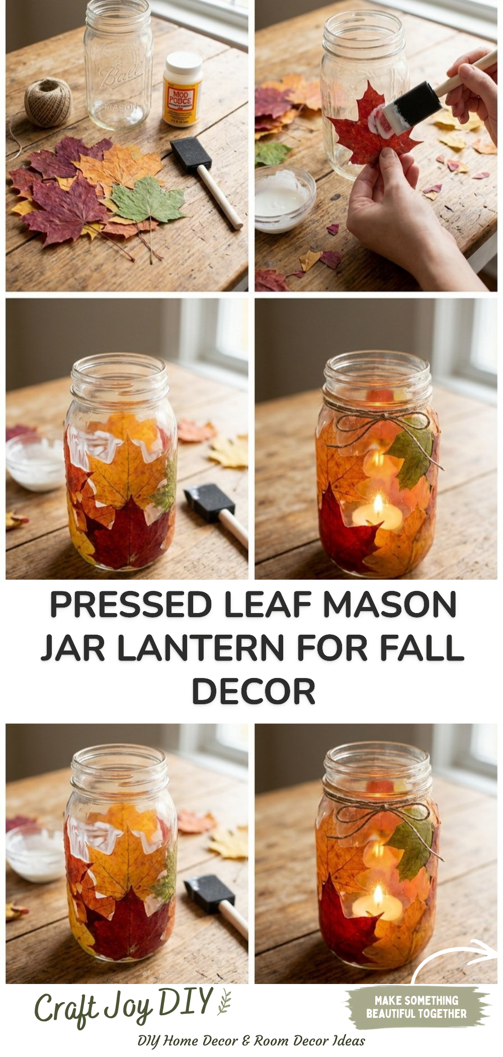 Pressed Leaf Mason Jar Lantern for Fall Decor
