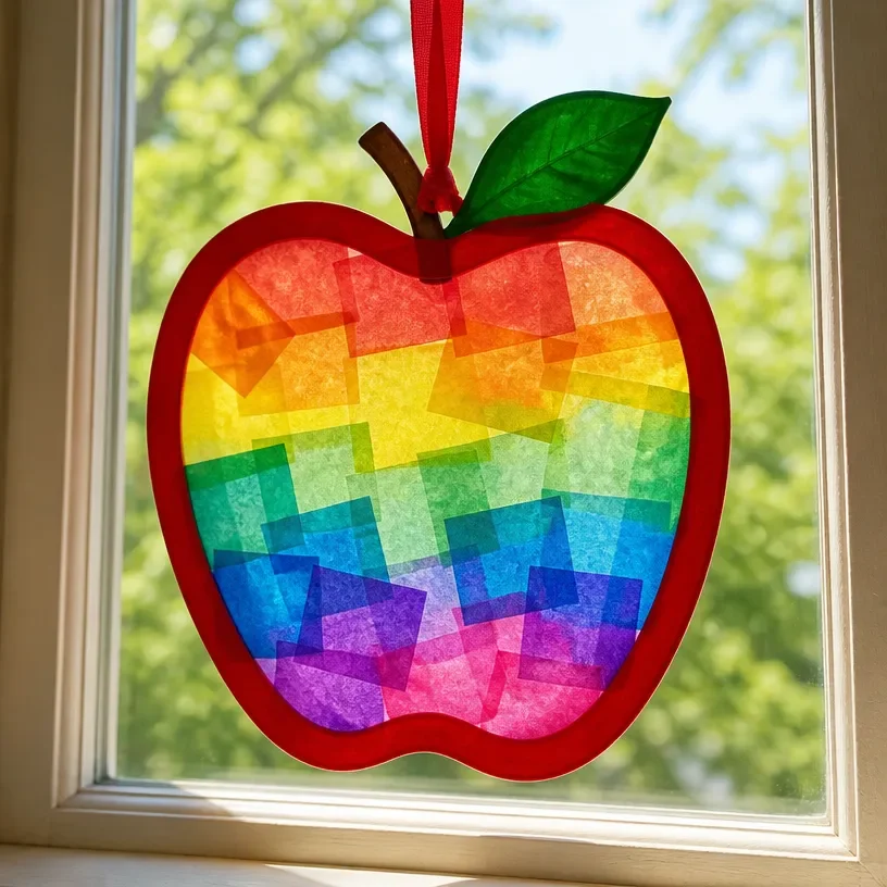 Rainbow Apple Stained-Glass Suncatcher for Teachers