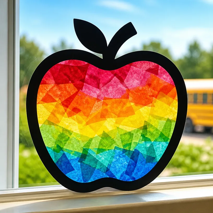 Rainbow Apple Suncatcher for the First Day of School