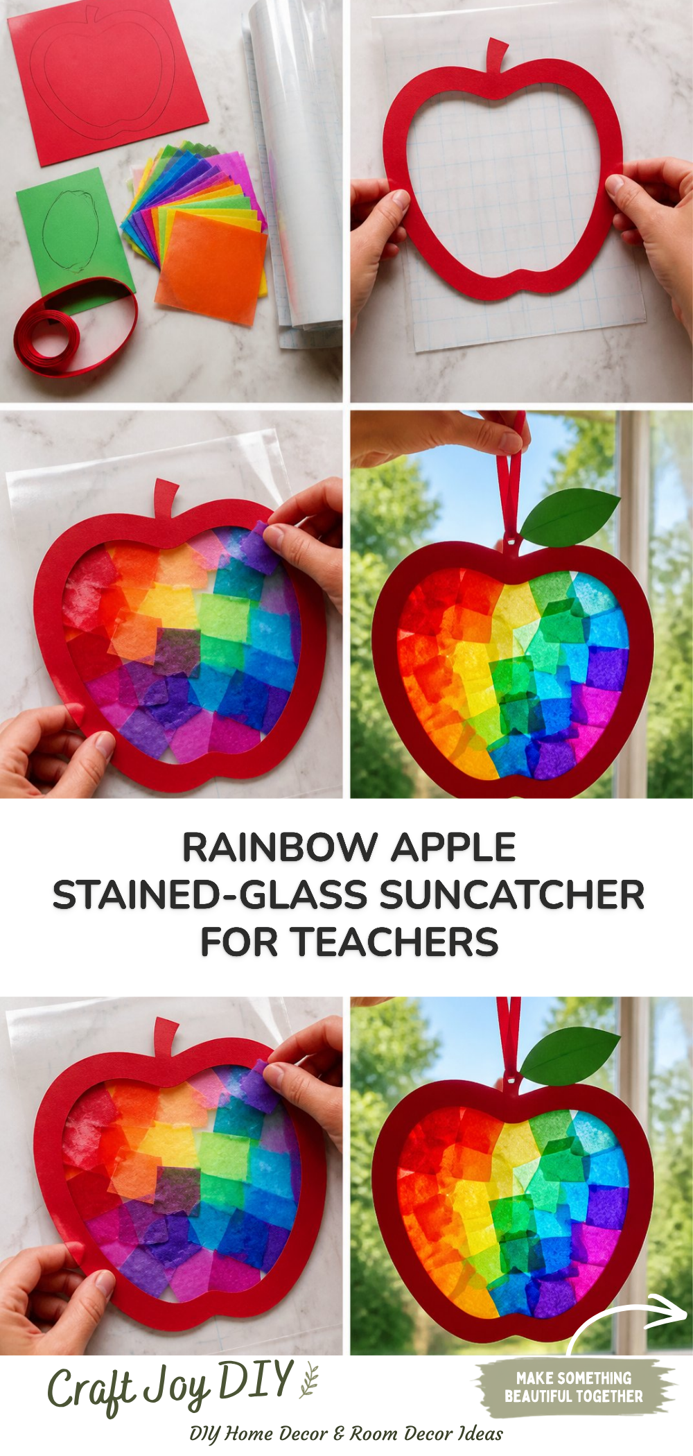 Rainbow Apple Stained-Glass Suncatcher for Teachers