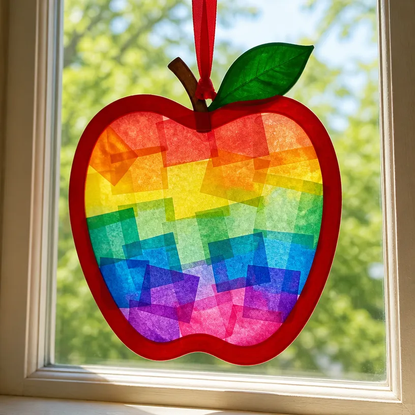 Rainbow Apple Stained-Glass Suncatcher for Teachers