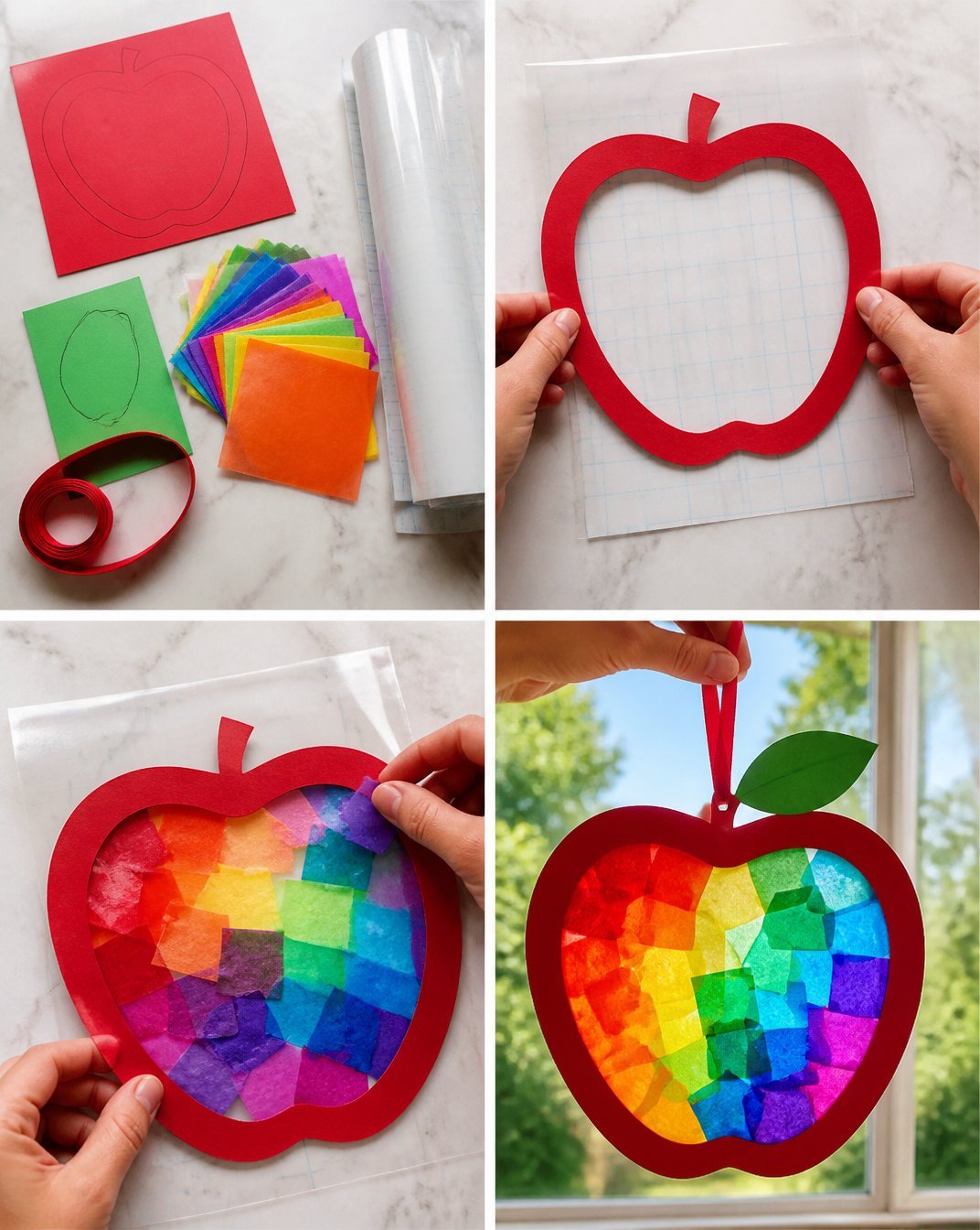 Rainbow Apple Stained-Glass Suncatcher for Teachers