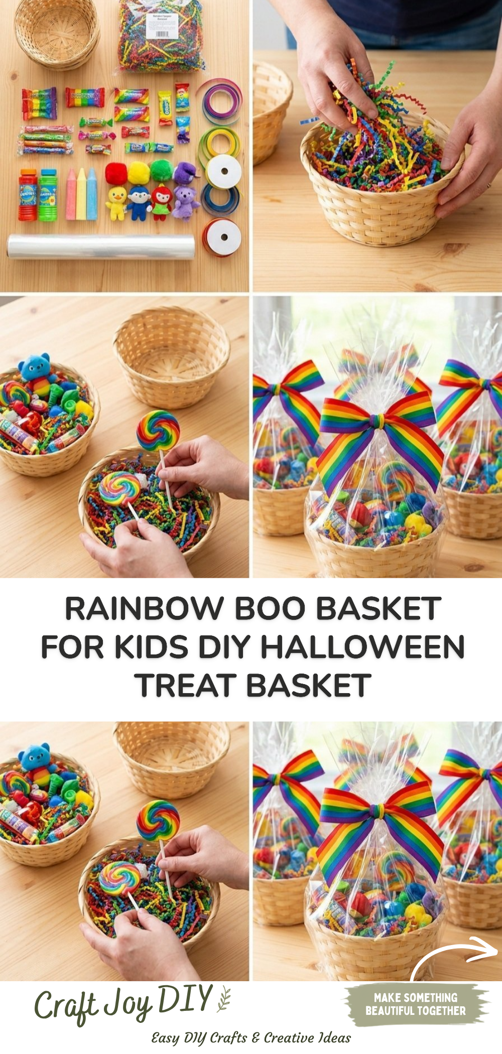 Rainbow Boo Basket for Kids DIY Halloween Treat Basket