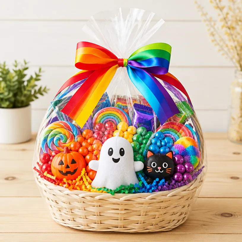 Rainbow Boo Basket for Kids DIY Halloween Treat Basket