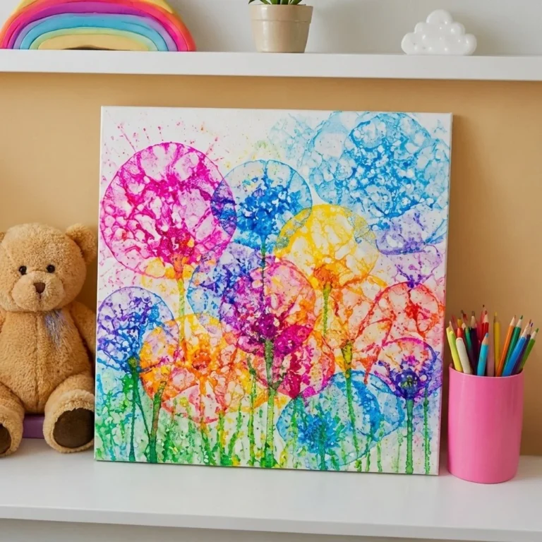 DIY wall art featuring colorful rainbow bubble garden prints for kids.