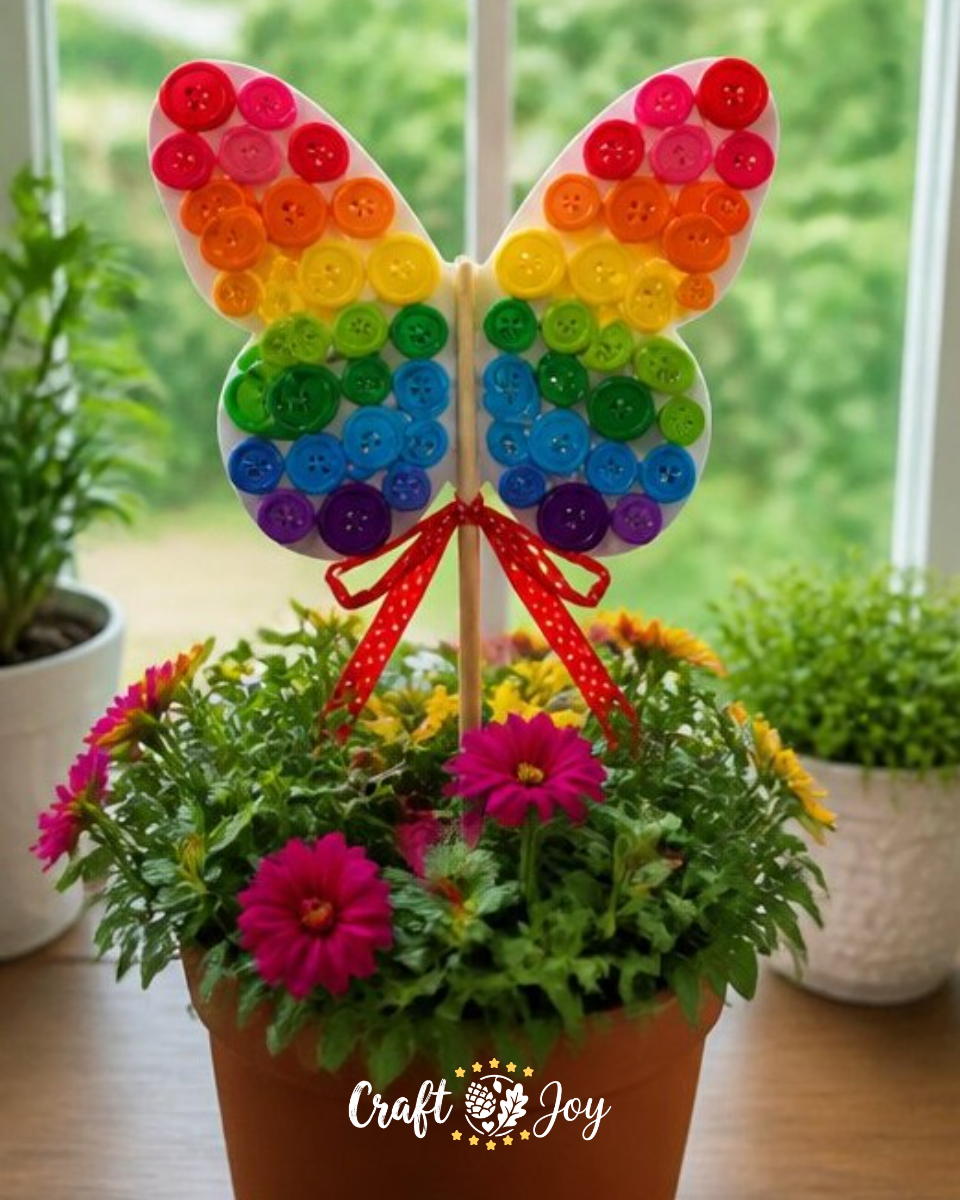 Rainbow Button Butterfly Garden Stake Craft