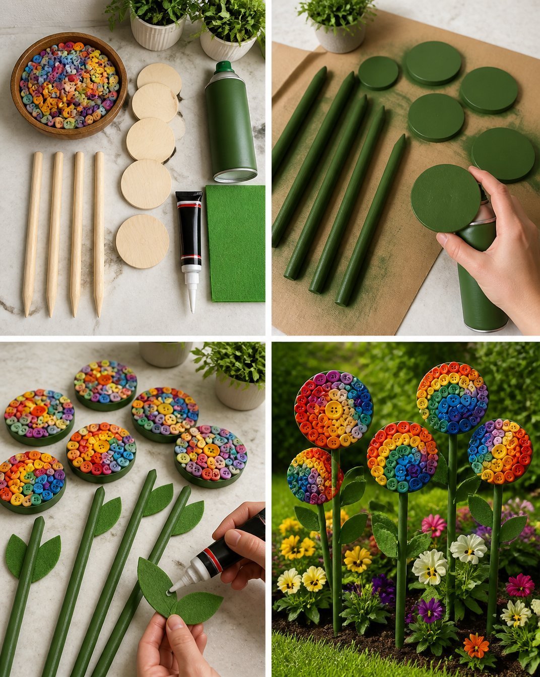 Large Rainbow Button Garden Stakes for Outdoor Decor