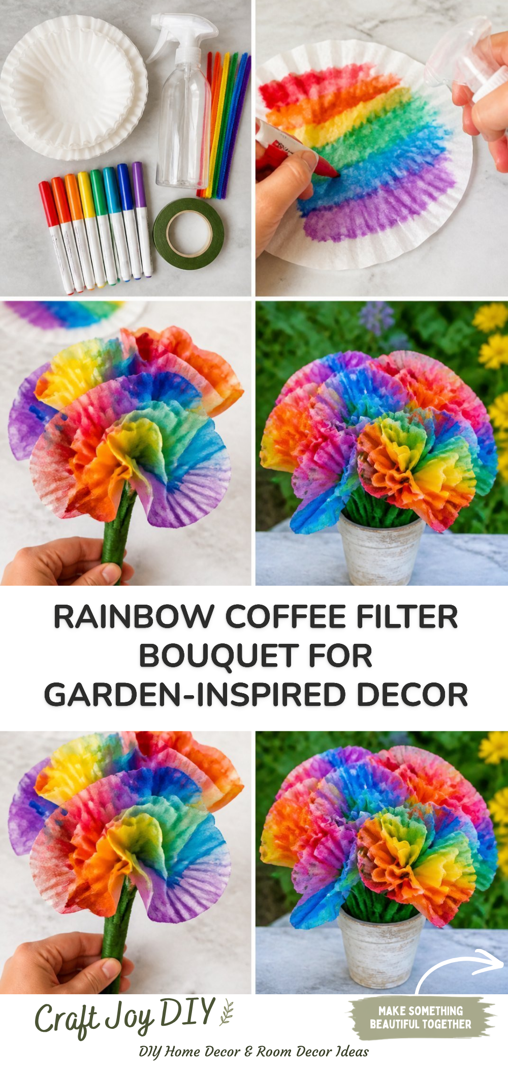 Rainbow Coffee Filter Bouquet for Garden-Inspired Decor