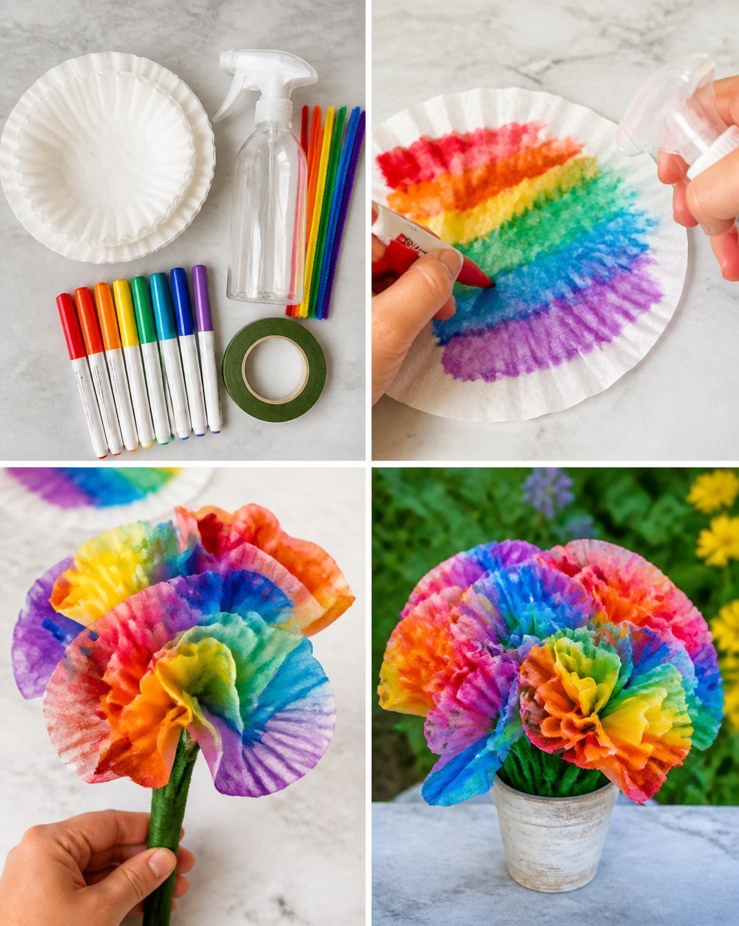 DIY Rainbow Coffee Filter Bouquet for Garden-Inspired Decor
