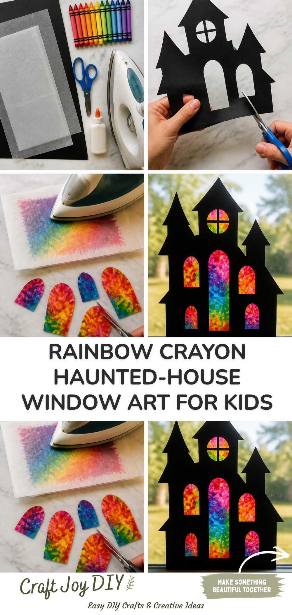 Rainbow Crayon Haunted-House Window Art for Kids