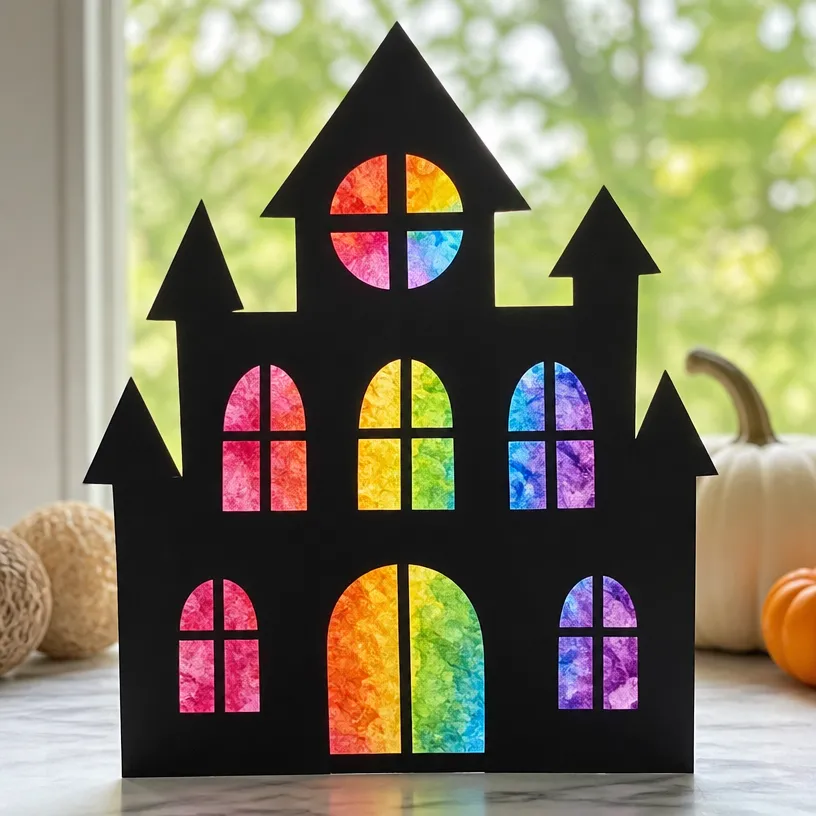 Rainbow Crayon Haunted-House Window Art for Kids