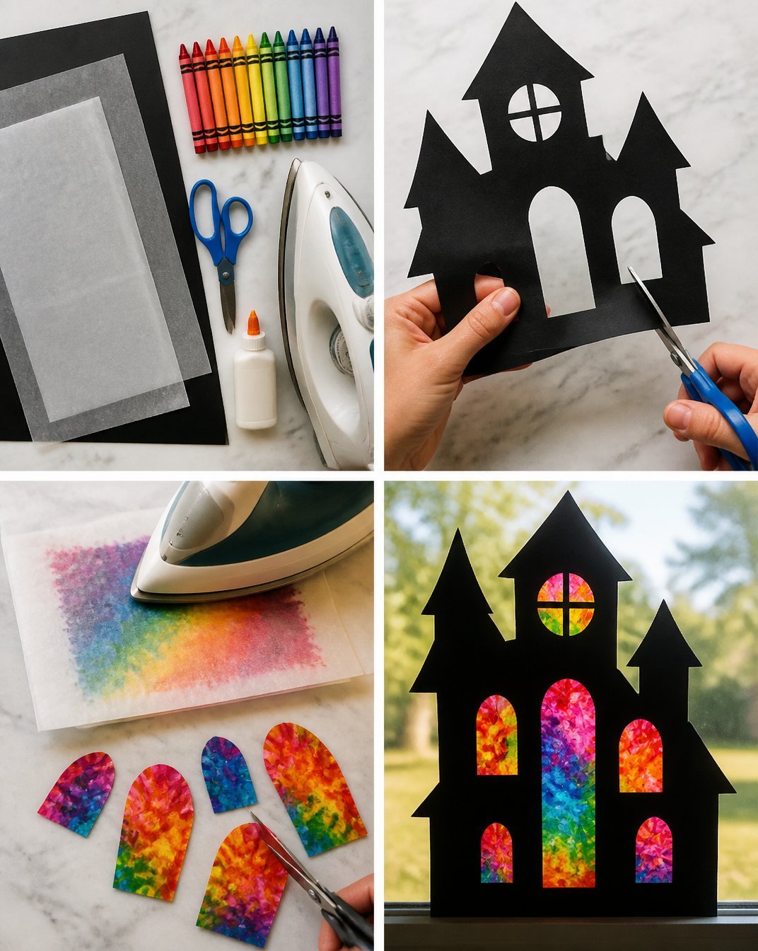 Rainbow Crayon Haunted-House Window Art for Kids