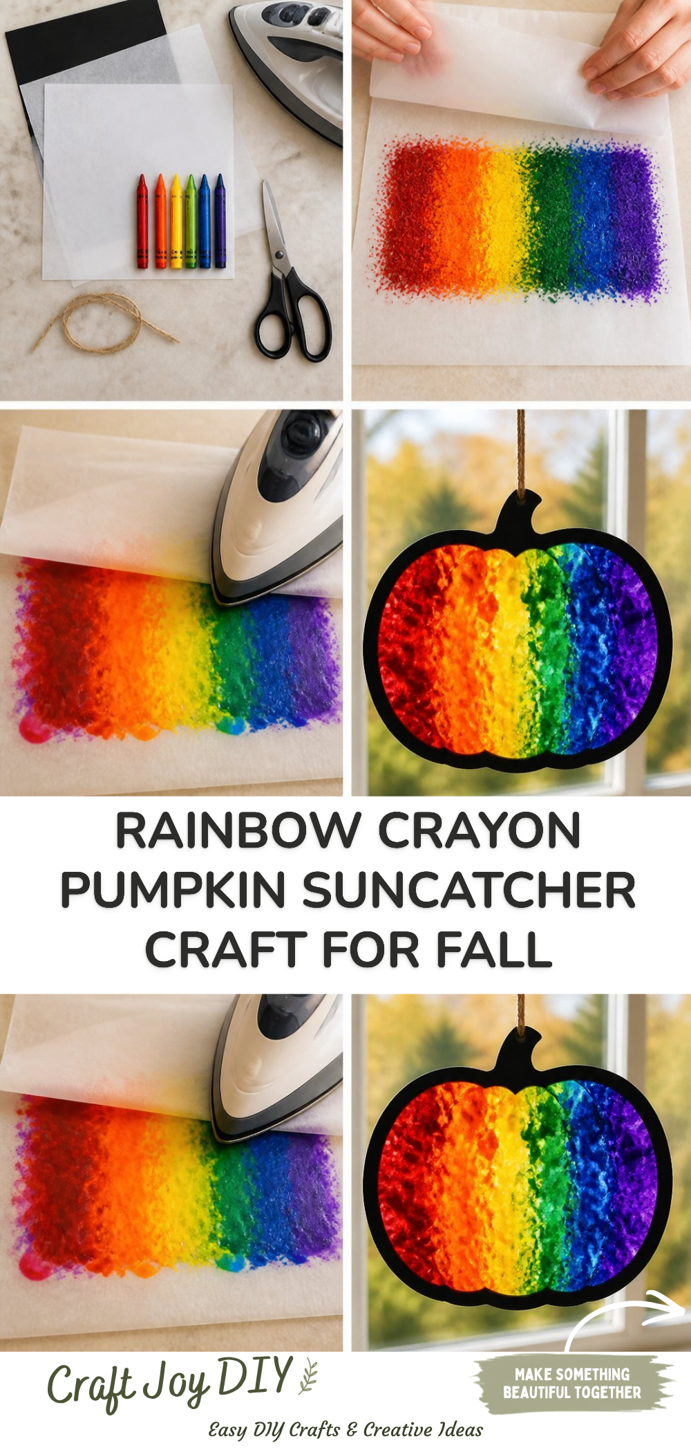 Rainbow Crayon Pumpkin Suncatcher Craft for Fall