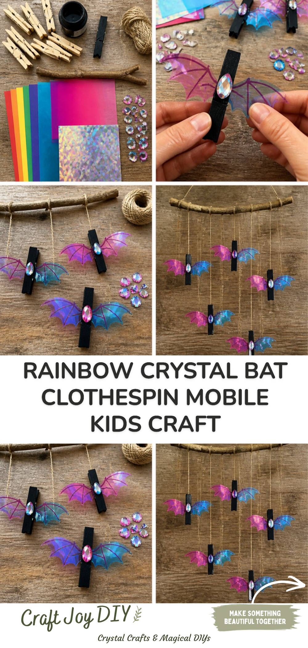 Rainbow Crystal Bat Clothespin Mobile Kids Craft