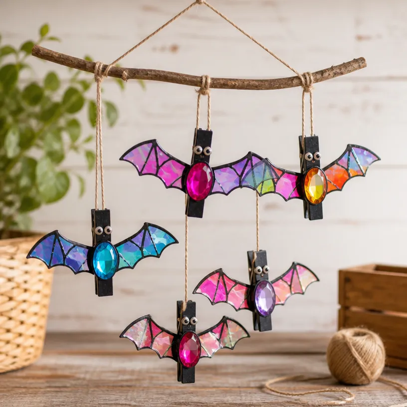 Rainbow Crystal Bat Clothespin Mobile