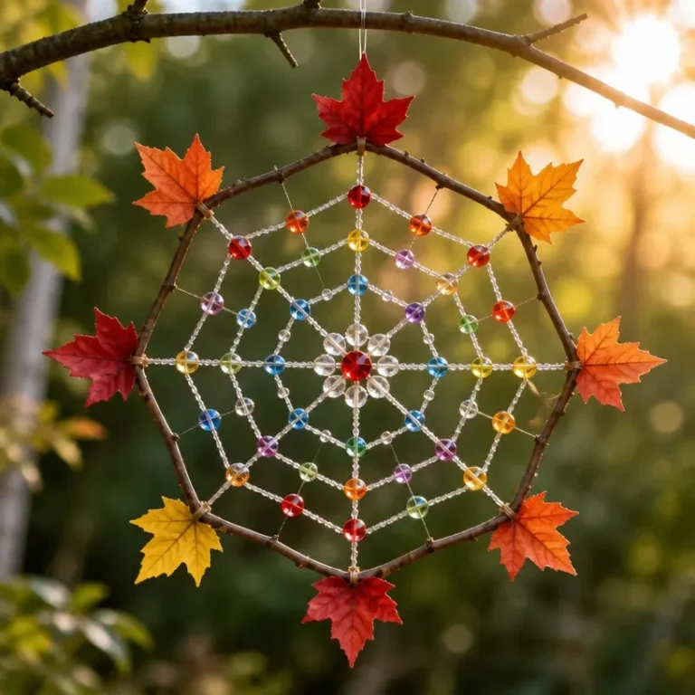 Rainbow Crystal Spiderweb Suncatcher Craft enhancing nature's beauty.