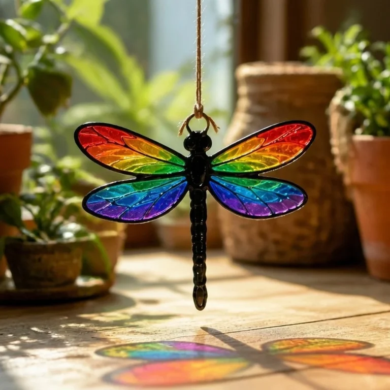 Rainbow Dragonfly stained glass sun catcher craft project