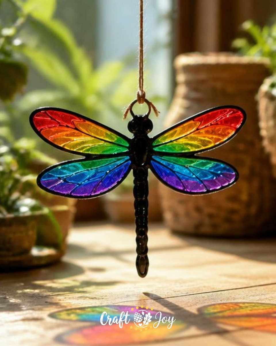 Rainbow Dragonfly Stained Glass Sun Catcher Craft