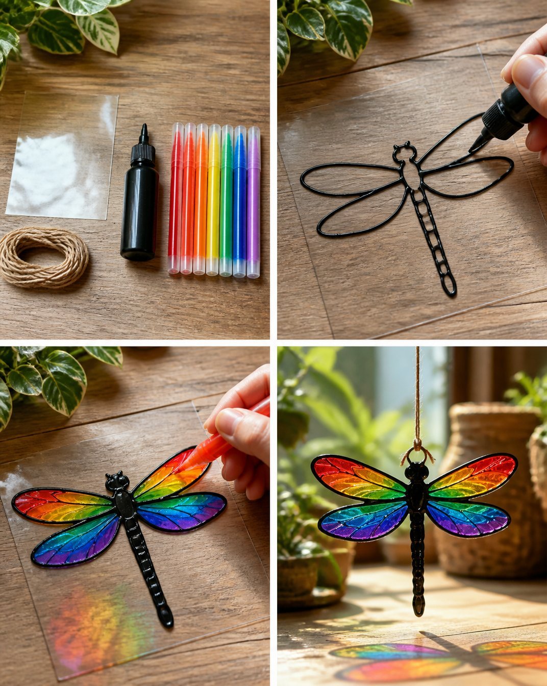 Rainbow Dragonfly Stained Glass Art