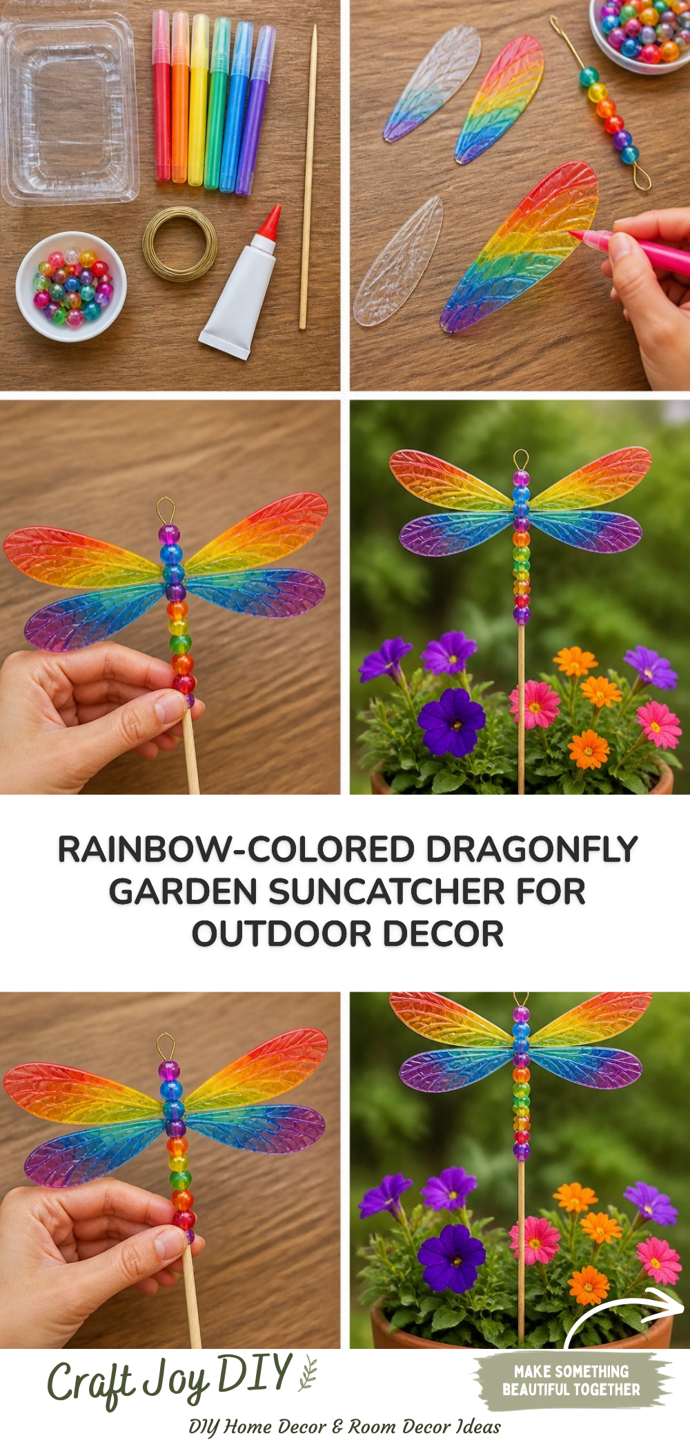 Rainbow-Colored Dragonfly Garden Suncatcher for Outdoor Decor