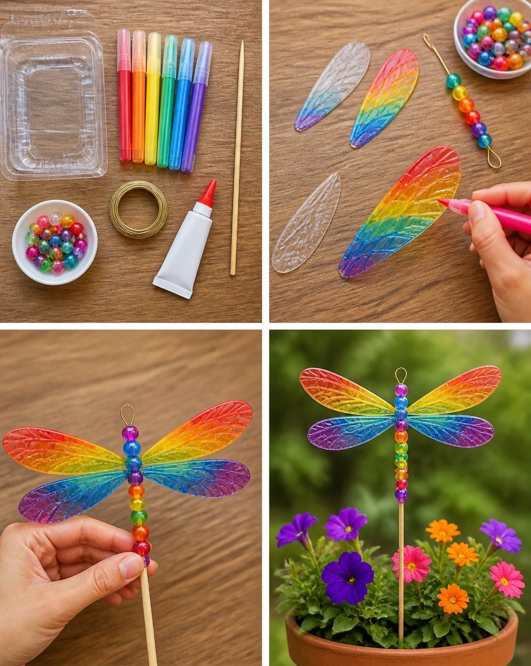 Rainbow-Colored Dragonfly Garden Suncatcher for Outdoor Decor