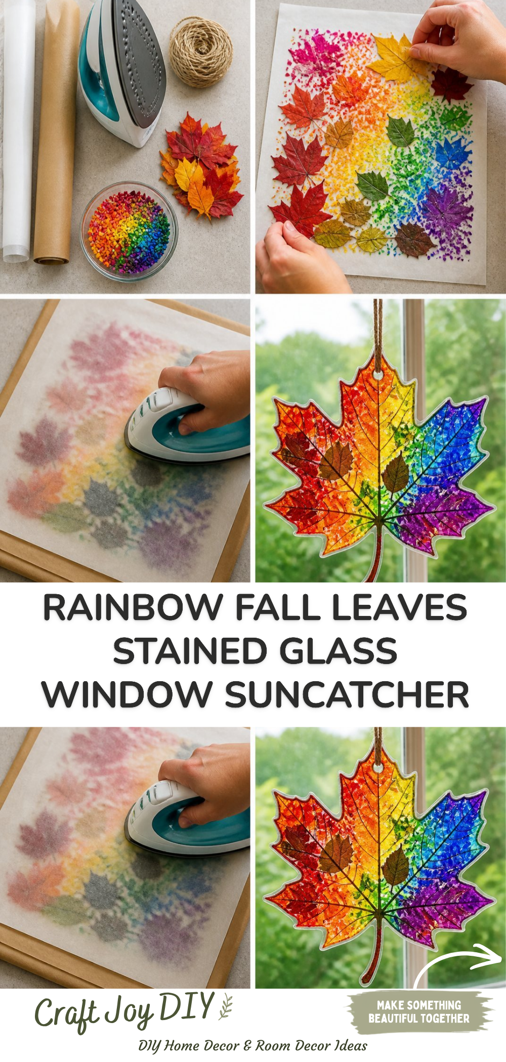 Rainbow Fall Leaves Stained Glass Window Suncatcher