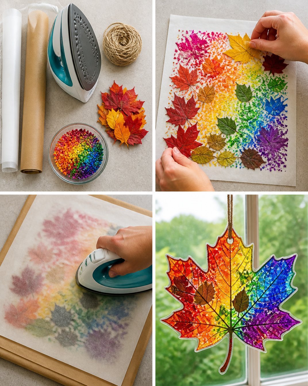 Rainbow Fall Leaves in a Stained Glass Window
