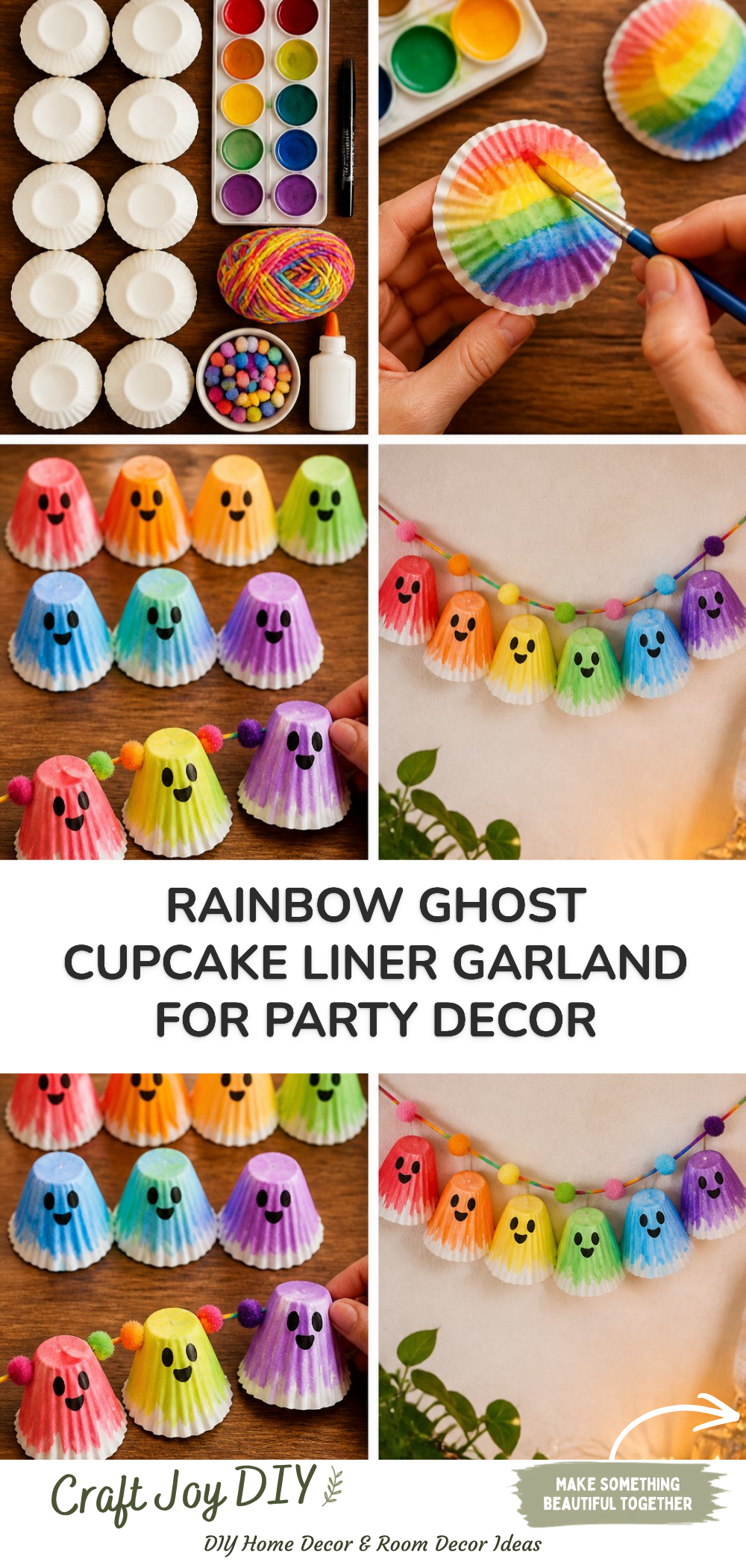 Rainbow Ghost Cupcake Liner Garland for Party Decor