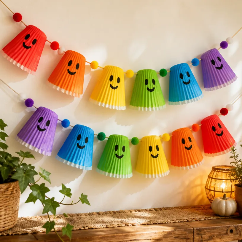 DIY Rainbow Ghost Cupcake Liner Garland for Party Decor