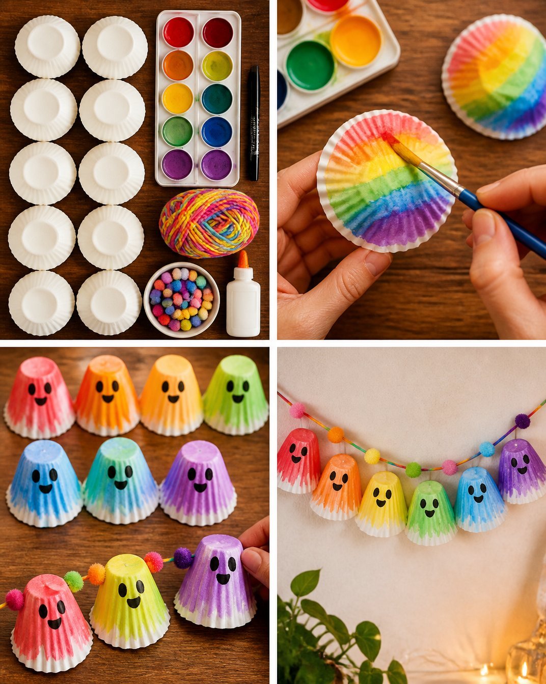 DIY Rainbow Ghost Cupcake Liner Garland for Party Decor