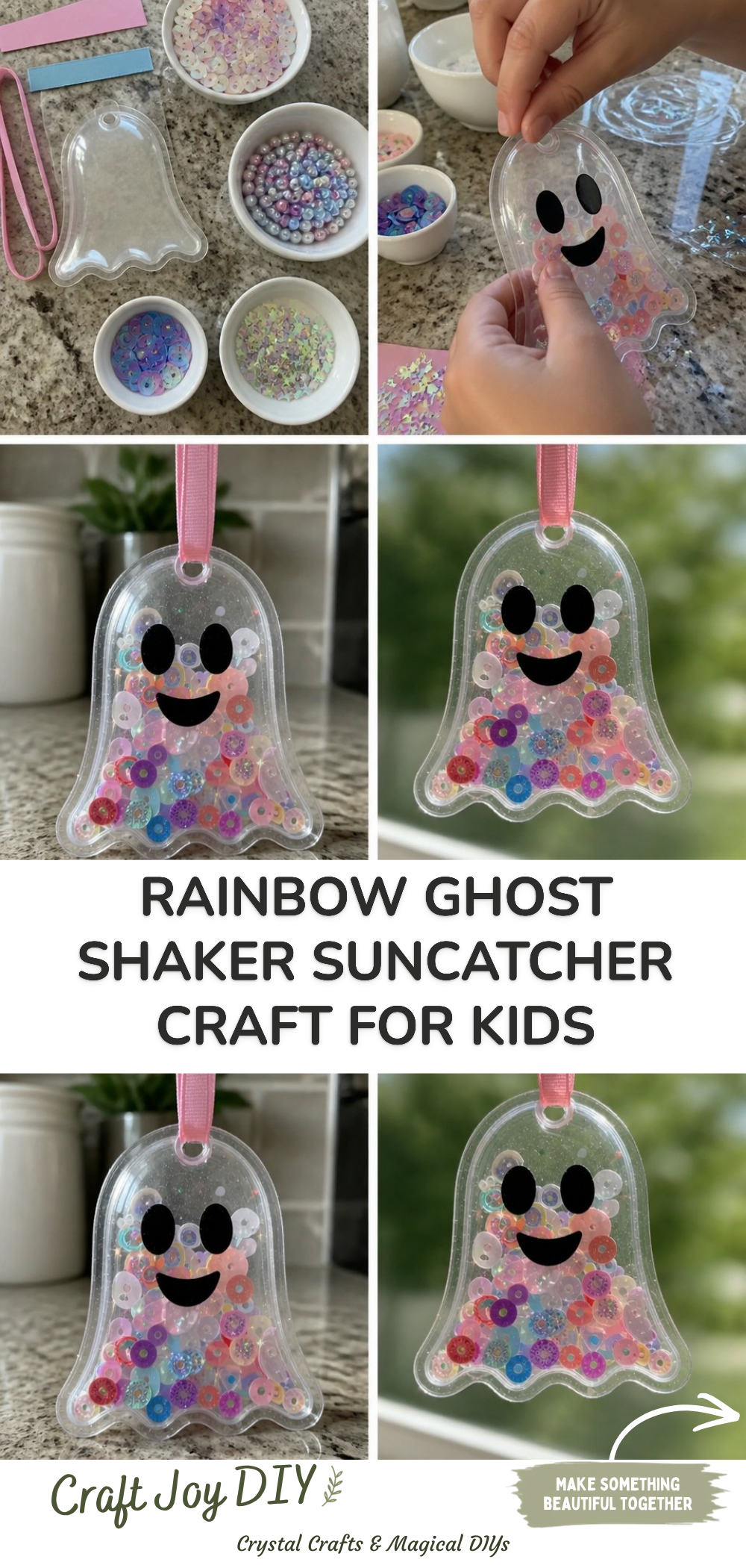 Rainbow Ghost Shaker Suncatcher Craft for Kids