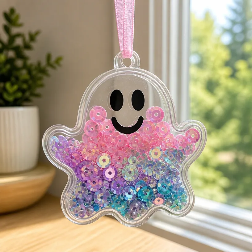 Rainbow Ghost Shaker Suncatcher Craft for Kids