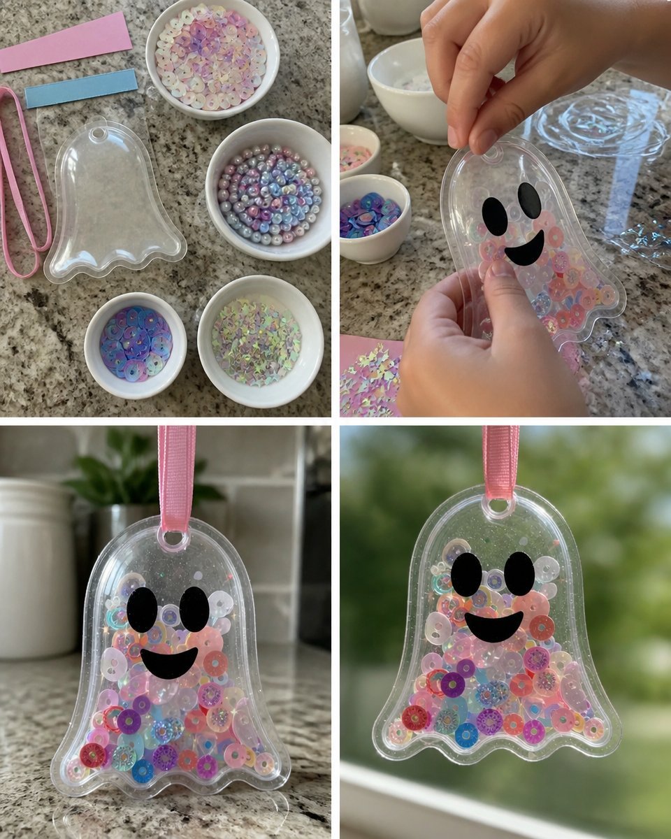 Rainbow Ghost Shaker Suncatcher Craft for Kids