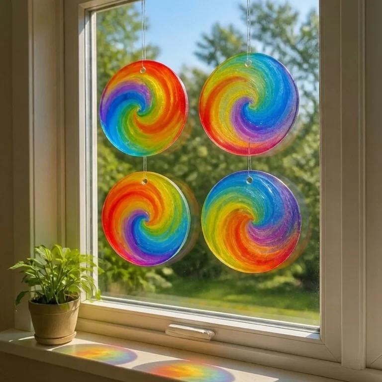 Colorful rainbow glue suncatchers for kids' window decorations