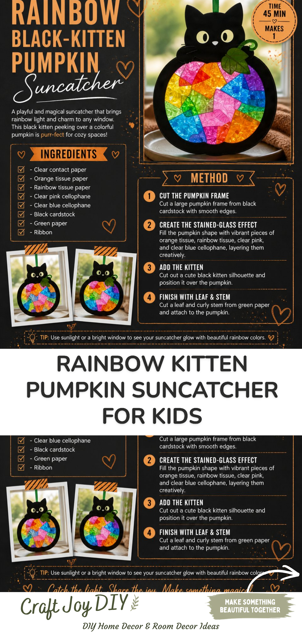 Rainbow Kitten Pumpkin Suncatcher for Kids