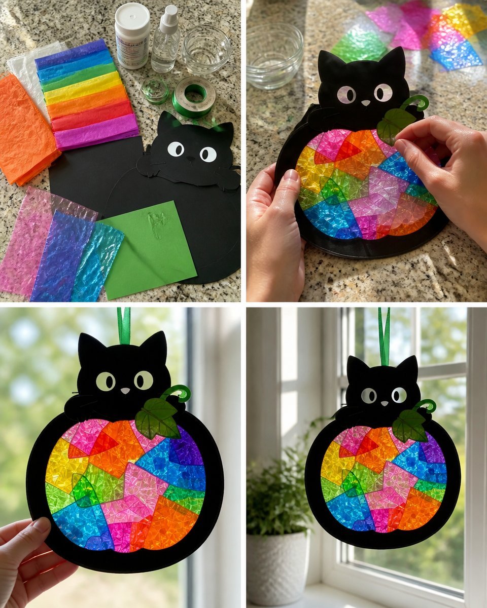Rainbow Kitten Pumpkin Suncatcher