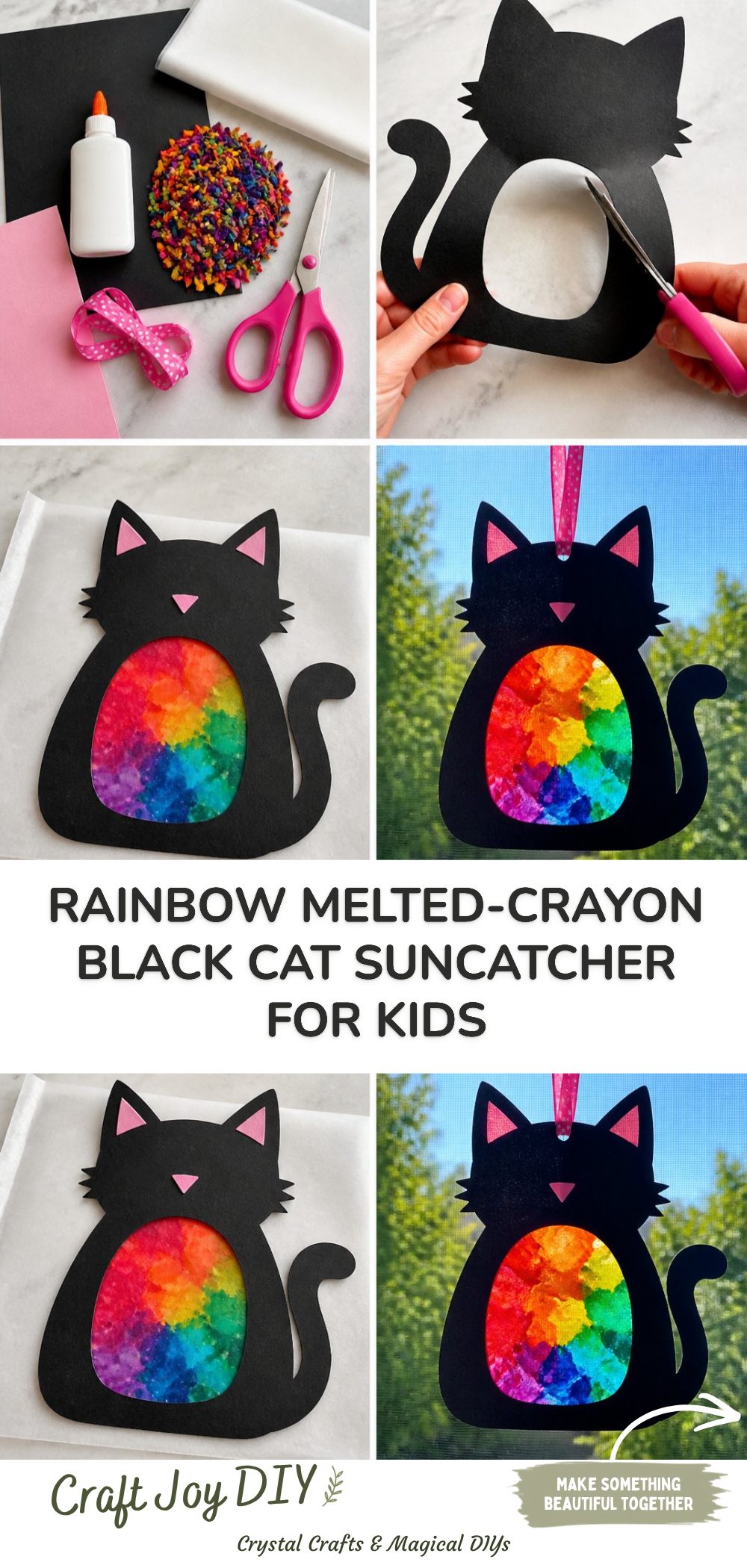 Rainbow Melted-Crayon Black Cat Suncatcher for Kids
