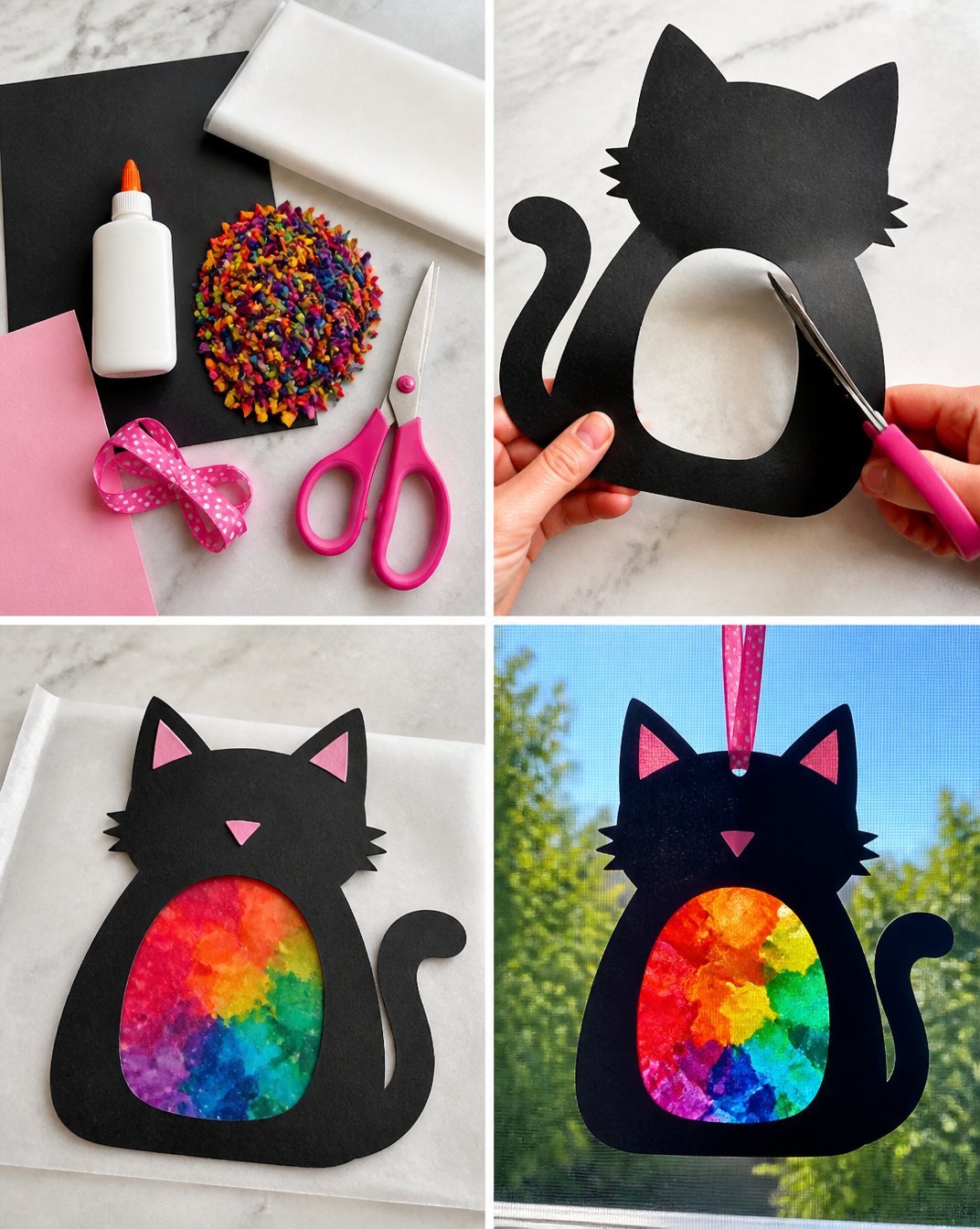 Rainbow Melted-Crayon Black Cat Suncatcher