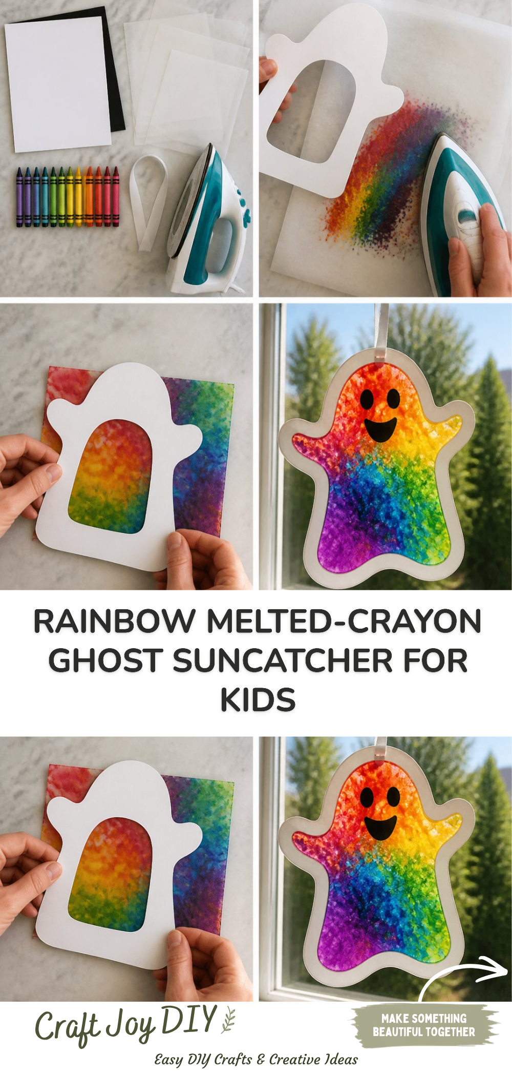 Rainbow Melted-Crayon Ghost Suncatcher for Kids