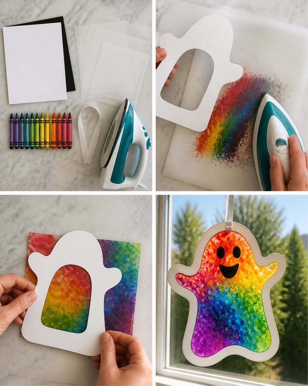Rainbow Melted-Crayon Ghost Suncatcher for Kids