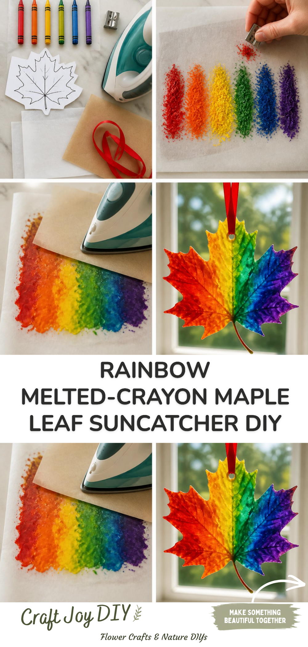 Rainbow Melted-Crayon Maple Leaf Suncatcher DIY