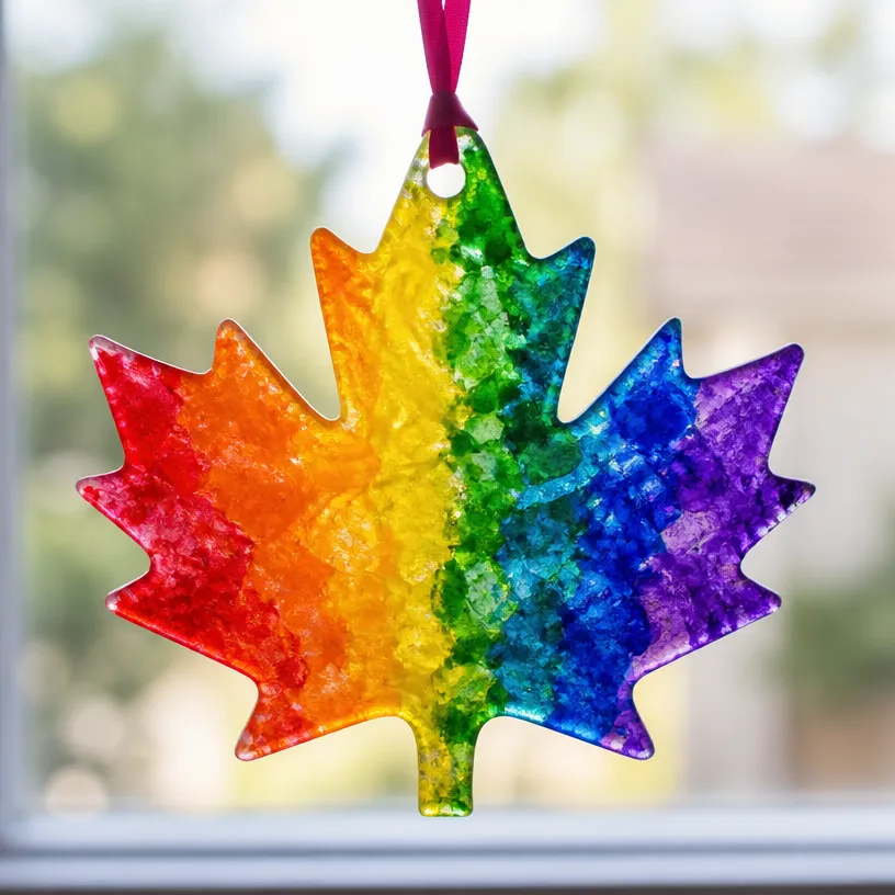 Rainbow Melted-Crayon Maple Leaf Suncatcher DIY