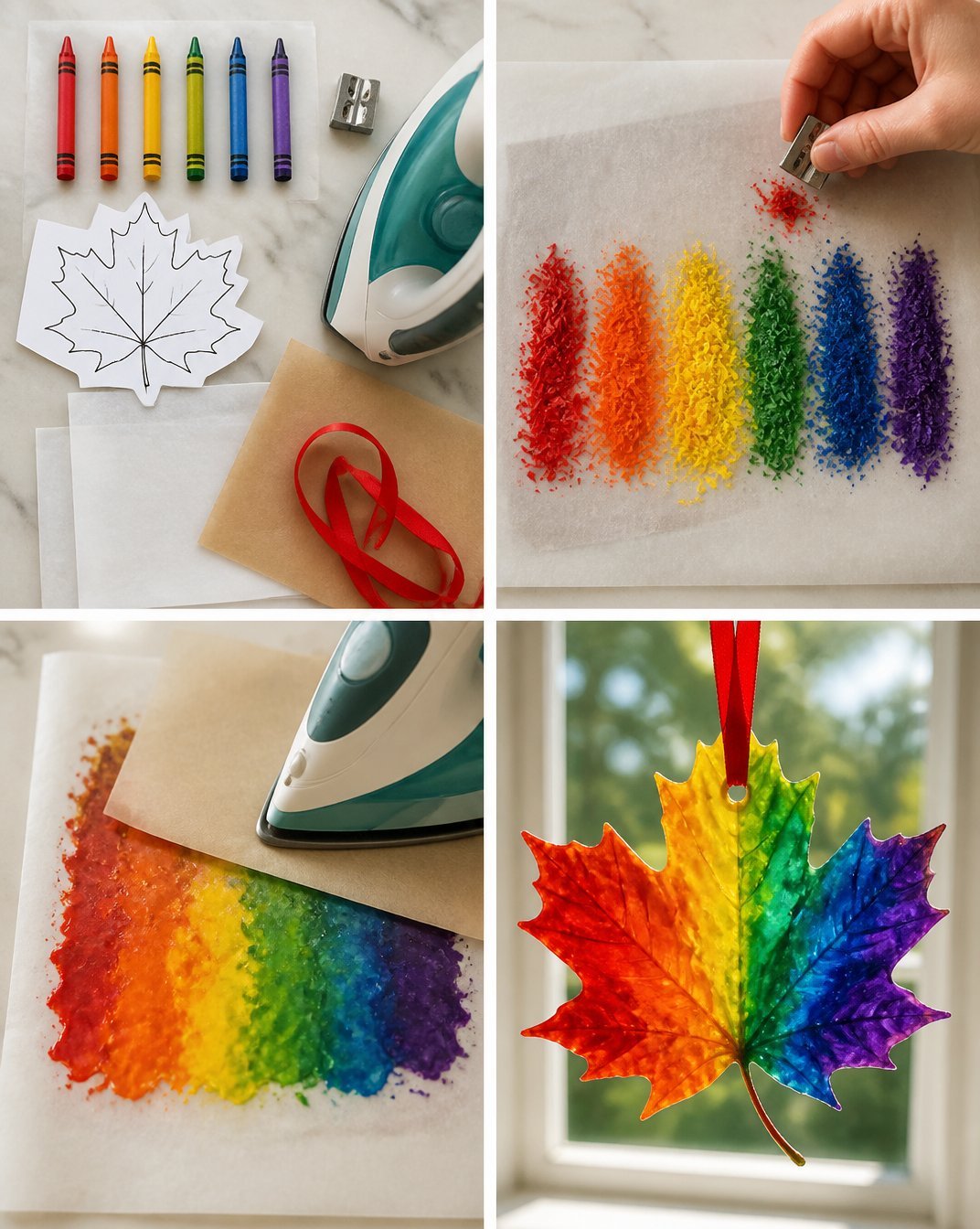 Rainbow Melted-Crayon Maple Leaf Suncatcher DIY