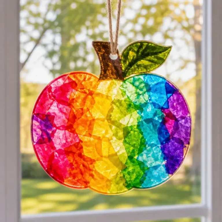 Kids creating a rainbow melted-crayon pumpkin suncatcher art project.